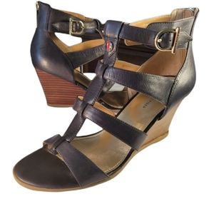 TOMMY HILFIGER OSIANA  WEDGE LEATHER STRAPPY SANDALS SHOE